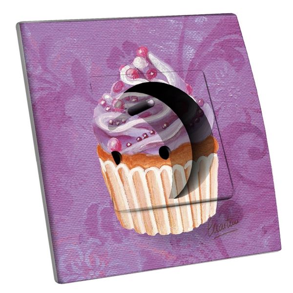 Prise décorée Cupcake violet 2 pôles + terre - Decorupteur