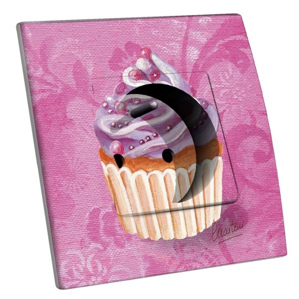 Prise décorée Cupcake violet et rose 2 pôles + terre - Decorupteur