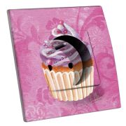 Prise décorée Cupcake violet et rose 2 pôles + terre - Decorupteur