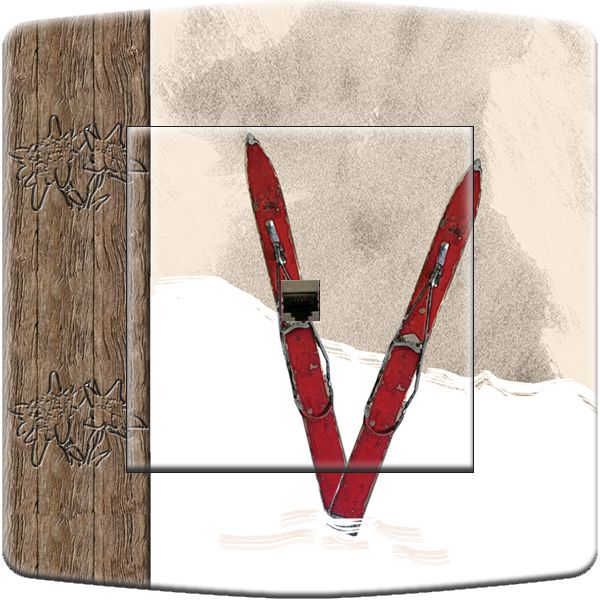 Prise décorée Montagne / Bois edelweiss ski RJ45 - Decorupteur