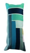 Coussin Band brodé main en laine et coton bleu 30x70 - Toulemonde Bochart