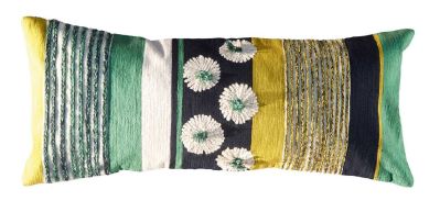 Coussin Margot en laine et coton motifs divers jaune/vert jardin 30x70 - Toulemonde Bochart