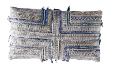Coussin Patmos en coton rayures motifs et brodé ethniques bleu 35x60 - Toulemonde Bochart