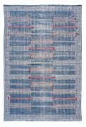 Tapis Kos en coton fils colorés et motifs ethniques bleus indigo 170x240 - Toulemonde Bochart