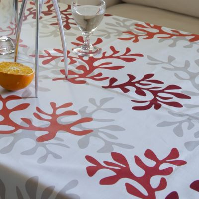 Chemin de table Corail rouge coton enduit ourlé 160x50 - Fleur de Soleil