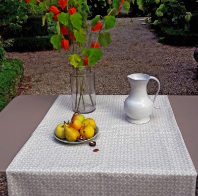 Chemin de table Mosaïque sable coton enduit ourlé 160x50 - Fleur de Soleil