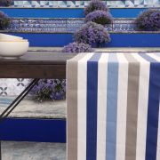 Chemin de table Rayures taupe bleu coton enduit ourlé 160x50 - Fleur de Soleil