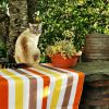 Chemin de table Rayures taupe jaune coton enduit ourlé 160x50