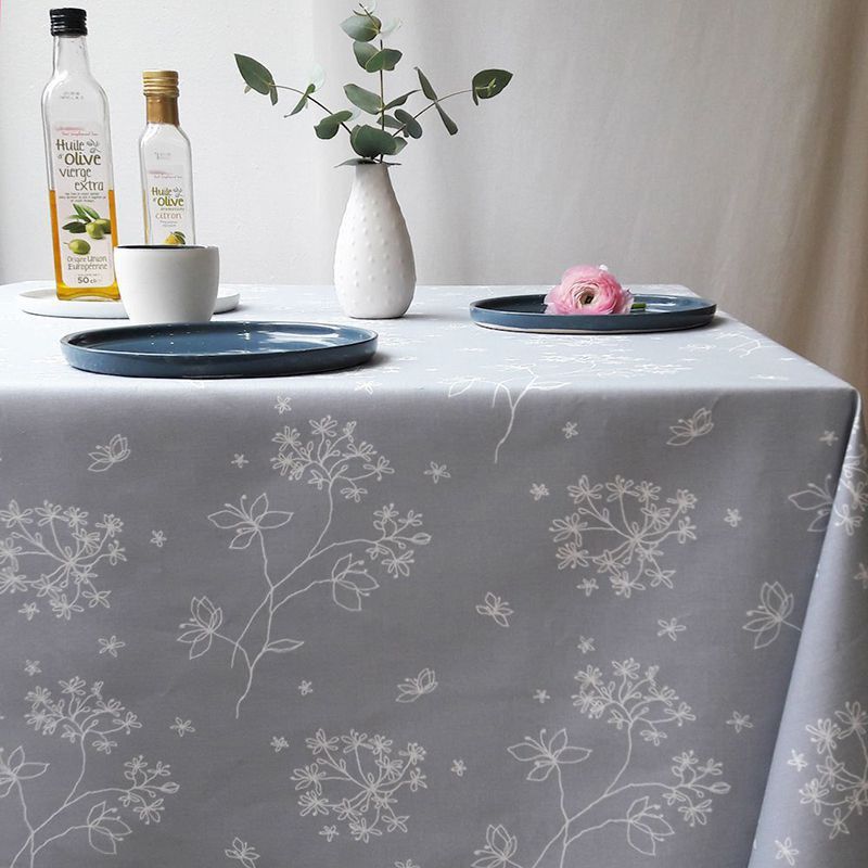 Nappe Astrance gris coton enduit non ourlée 160x240 - Fleur de Soleil