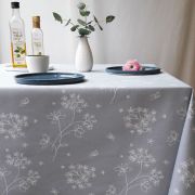 Nappe Astrance gris coton enduit ourlée ronde Ø160 - Fleur de Soleil