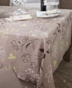 Nappe Camélia taupe coton enduit non ourlée 120x120 - Fleur de Soleil