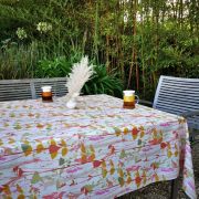 Nappe Champêtre rose coton enduit ourlée 160x160 - Fleur de Soleil