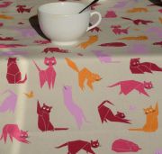 Nappe Chats rose coton enduit ourlée 160x160 - Fleur de Soleil