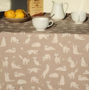 Nappe Chats taupe coton enduit ourlée 160x160 - Fleur de Soleil
