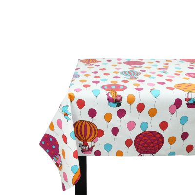 Nappe Cirque rose coton enduit ourlée ovale 160x240 - Fleur de Soleil