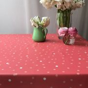 Nappe Confettis corail coton enduit ourlée 160x200 - Fleur de Soleil
