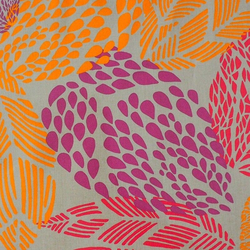 Nappe Feuilles Prune orange / rouge coton enduit ourlée 160x160 - Fleur de Soleil