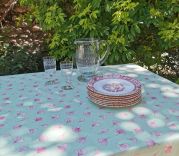 Nappe Ginkgo Pistache coton enduit ourlée 160x200 - Fleur de Soleil