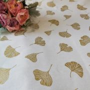 Nappe Ginkgo doré coton enduit ourlée ovale 160x240 - Fleur de Soleil