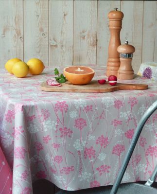 Nappe Herbes folles rose coton enduit non ourlée 160x160 - Fleur de Soleil