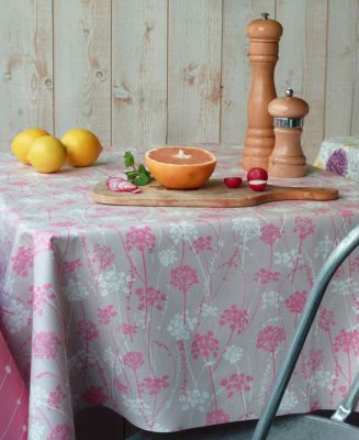 Nappe Herbes folles rose coton enduit non ourlée 160x300 - Fleur de Soleil