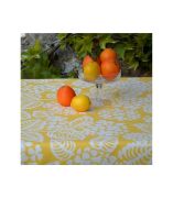 Nappe Hortensia Jaune coton enduit ourlée 160x160 - Fleur de Soleil