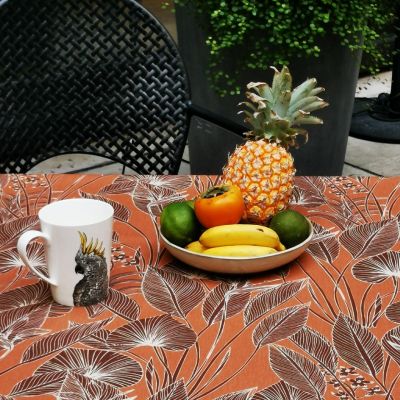 Nappe Jungle brun coton enduit ourlée 160x160 - Fleur de Soleil