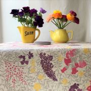 Nappe Mimosa parme coton enduit ourlée ovale 160x200 - Fleur de Soleil