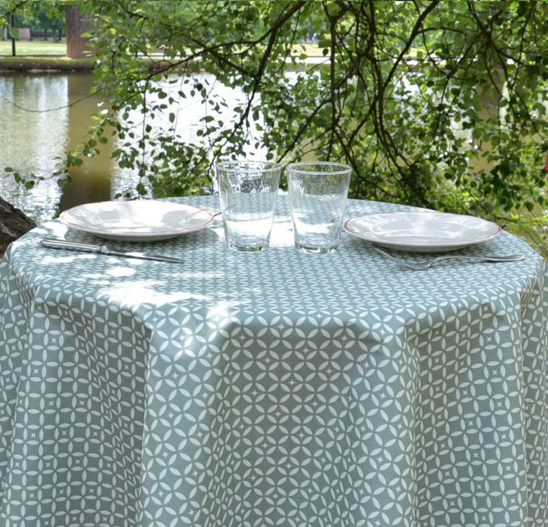 Nappe Mosaïque vert coton enduit non ourlée 160x240 - Fleur de Soleil