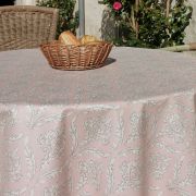 Nappe Pompadour rose coton enduit ourlée ovale 160x200 - Fleur de Soleil