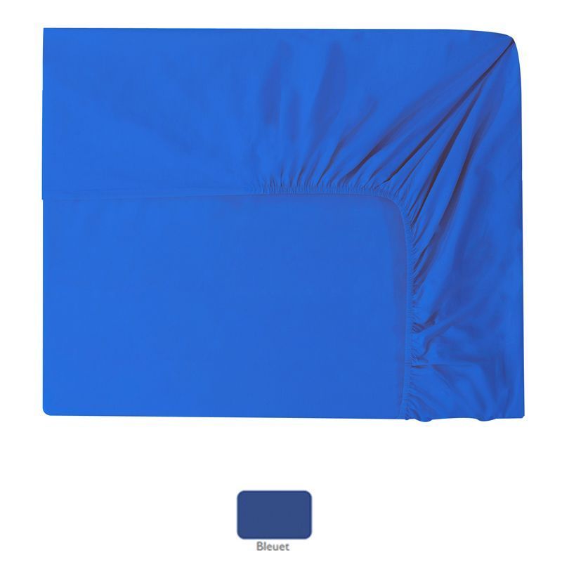Drap housse uni Royal Line Bleuet percale TPR 2x70x200 - Essix Home Collection