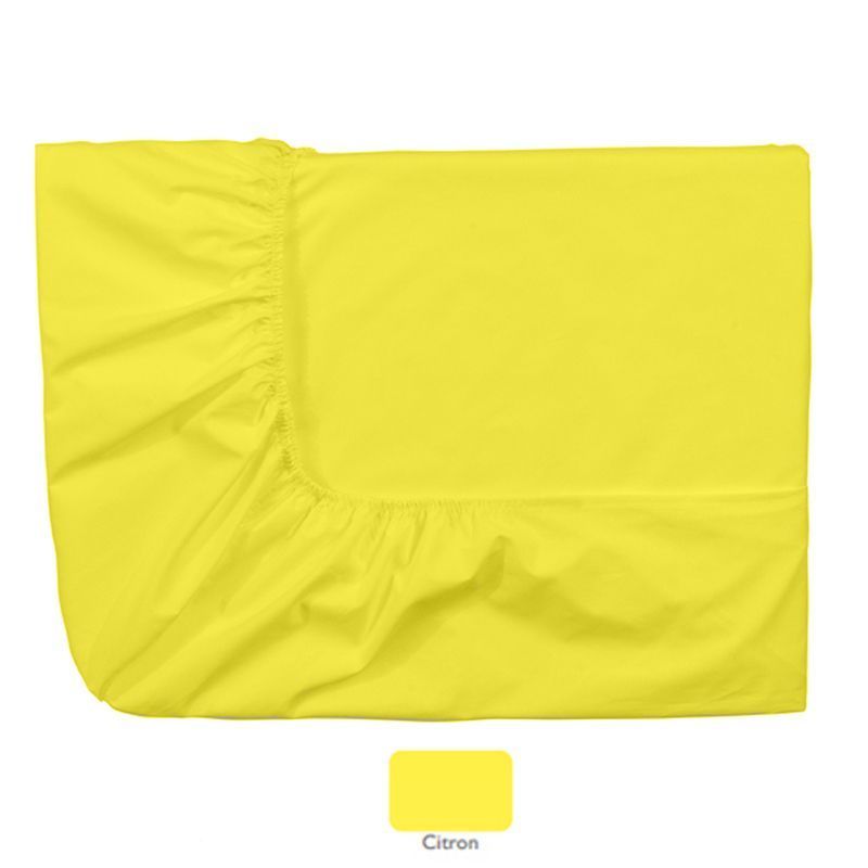 Drap housse uni Royal Line Citron percale 140x190 - Essix Home Collection