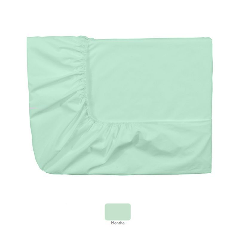 Drap housse uni Royal Line Menthe percale 140x190 - Essix Home Collection