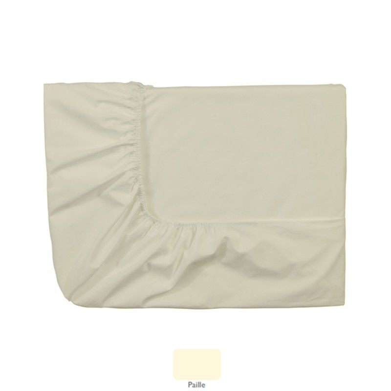 Drap housse uni Royal Line Paille percale 140x190 - Essix Home Collection