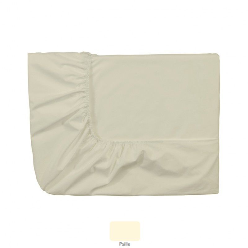 Drap housse uni Royal Line Paille percale 160x200 - Essix Home Collection
