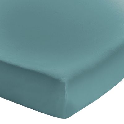 Drap housse uni Soft Line bleu paon coton lavé 140x190 - Essix Home Collection