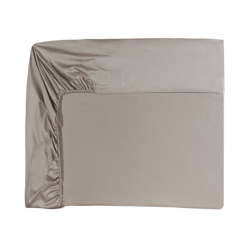 Drap housse uni Triumph Cendre satin de coton 140x200 - Essix Home Collection