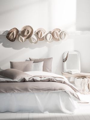 Drap plat Mariage Riviera satin de coton bicolore cendre et blanc 240x300 - Essix Home Collection
