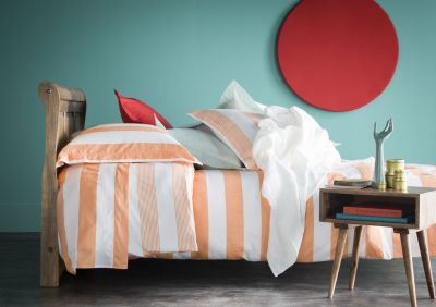 Housse de couette Holidays rayures orange melon satin de coton 140x200 - Essix Home Collection