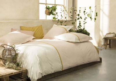 Housse de couette Toi et Moi Occitan percale bicolore ruban jaune 140x200 - Essix Home Collection