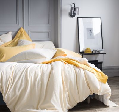 Housse de couette rayé Tempo Jonquille coton Seersucker/percale 260x240 - Essix Home Collection