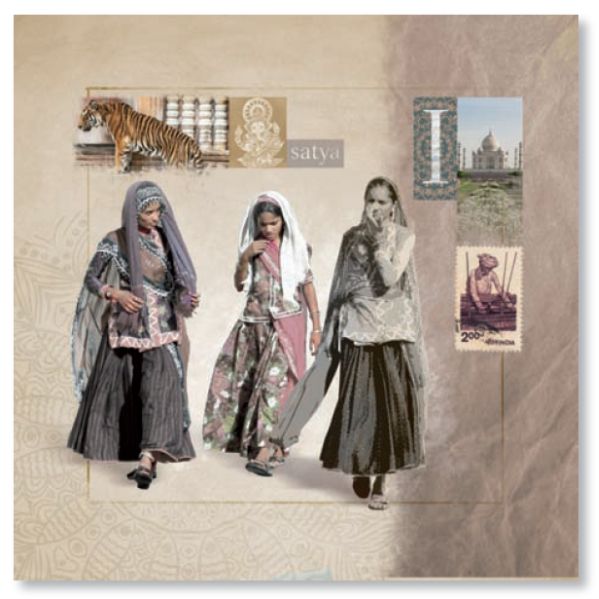 Tableau graphique sur toile Femmes en sari 70x70