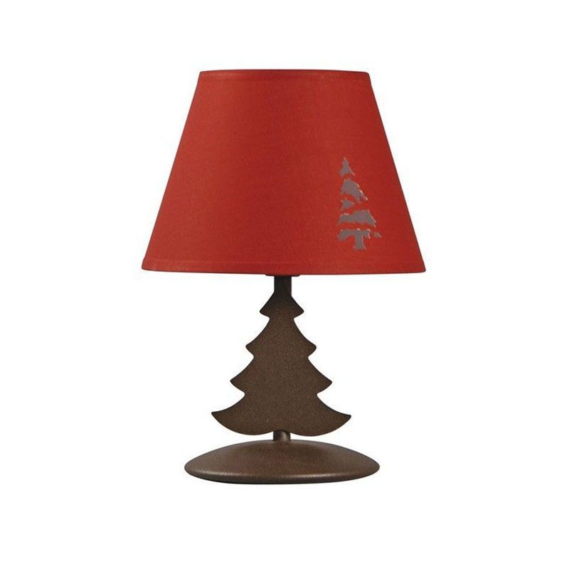 Lampe à poser métal peint découpe sapin rouge