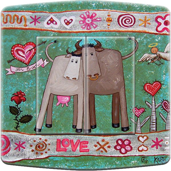 Interrupteur déco Vaches et coeur double poussoir - DKO Interrupteur