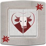 Interrupteur déco coeur vache & edelweiss double poussoir - DKO Interrupteur