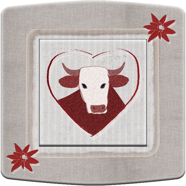 Interrupteur déco coeur vache & edelweiss poussoir - DKO Interrupteur