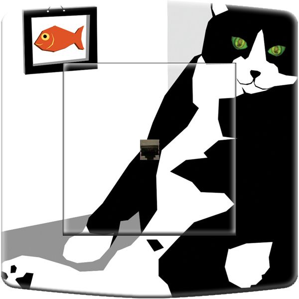 Prise déco Chat noir et blanc RJ45 - DKO Interrupteur