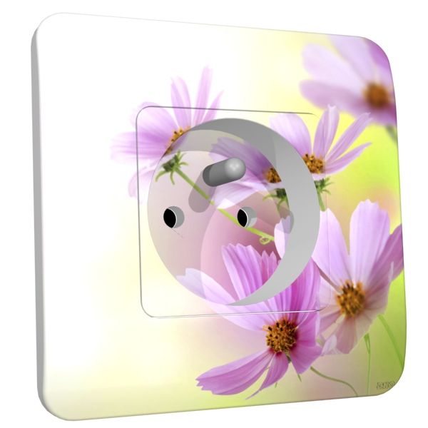 Prise déco Fleurs Mauves 2 pôles + terre - DKO Interrupteur