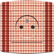 Prise déco Tissu quadrillage rouge 2 pôles + terre - DKO Interrupteur
