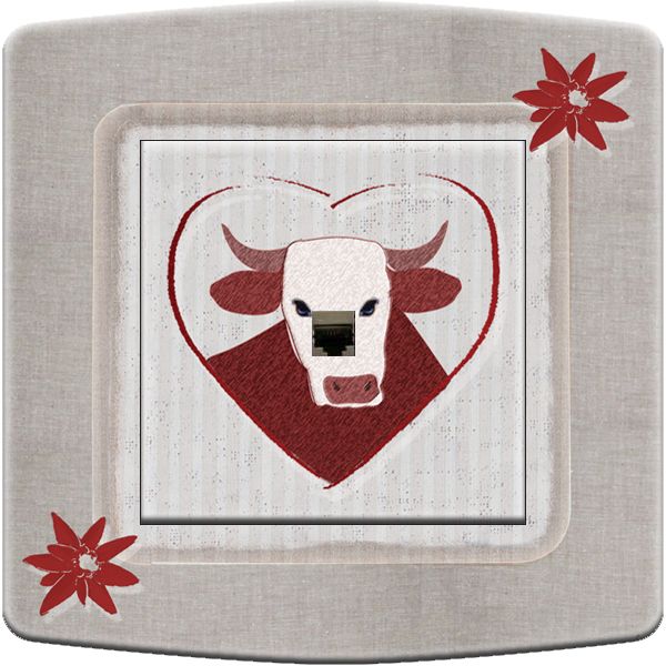 Prise déco coeur vache & edelweiss RJ45 - DKO Interrupteur